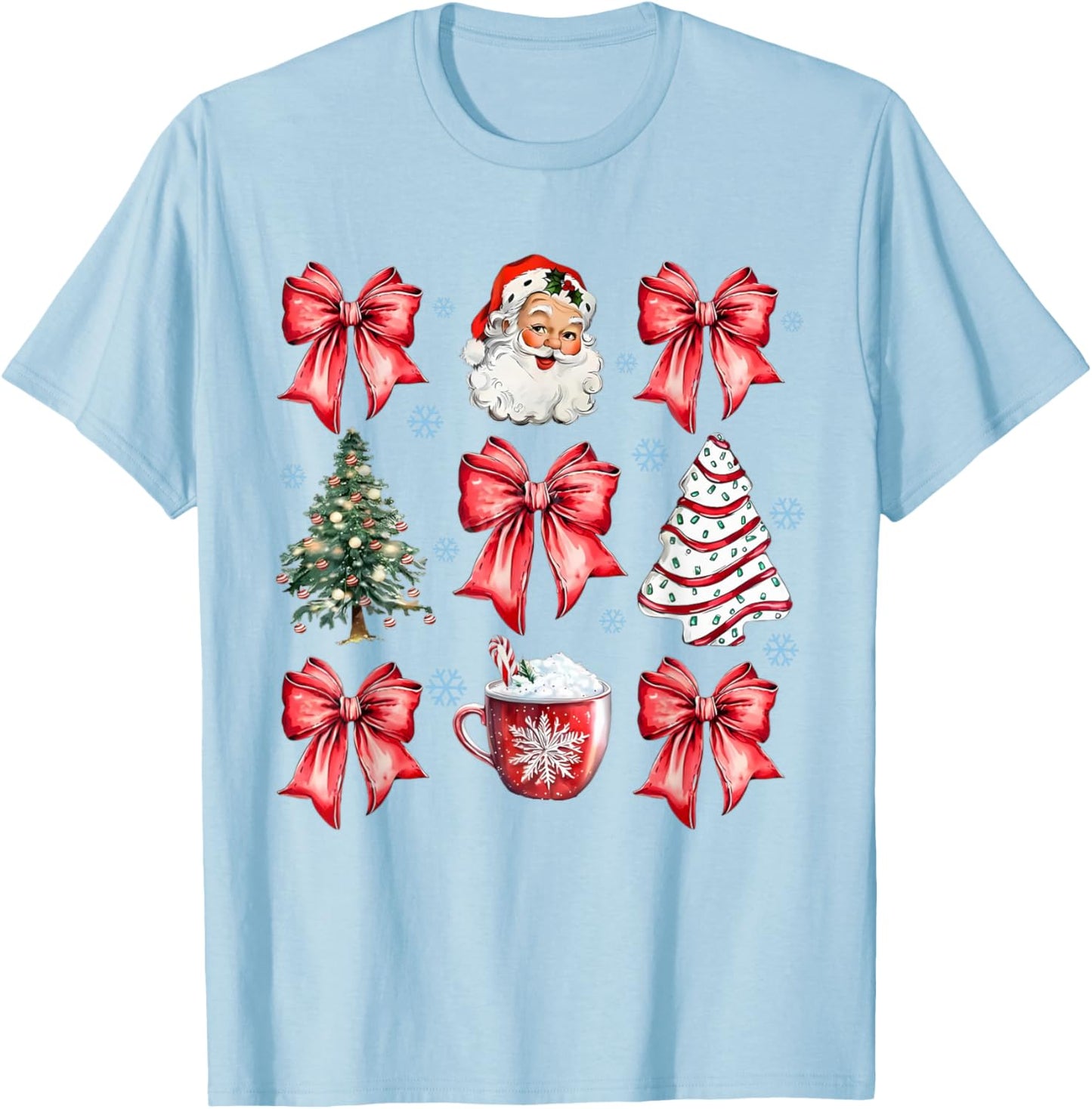 Red Coquette Christmas Vintage Santa Xmas Tree Cake Party T-Shirt - T-Shirt | Light Blue