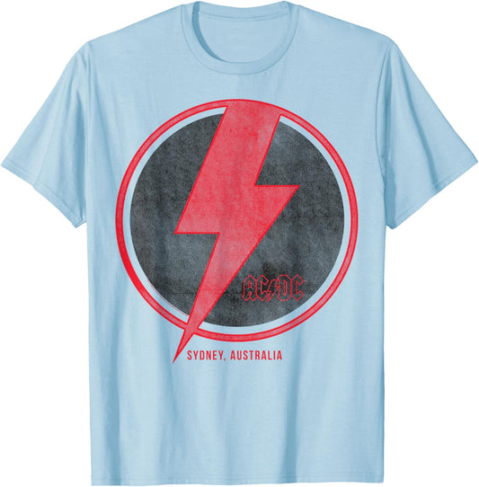 AC/DC - Lightning Bolt - -Adults, -Kids - Grey - Small - Short Sleeve - Classic Fit - Official Collection T-Shirt - T-Shirt | Light Blue