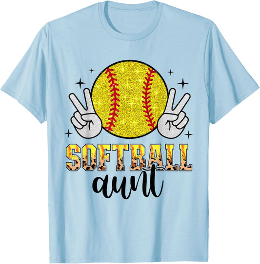 Softball Aunt Women Retro Proud Baseball Softball Auntie T-Shirt - T-Shirt | Light Blue
