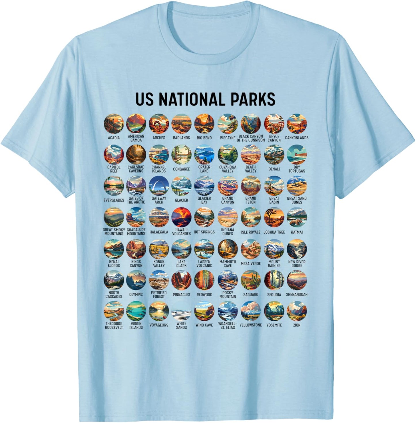 All US National Park Checklist Bucket List Of National Parks T-Shirt - T-Shirt | Light Blue