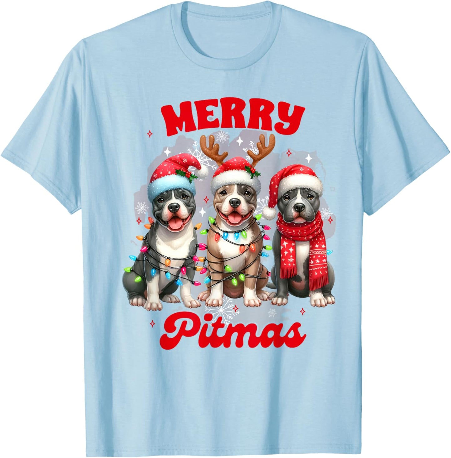 Pitbull Mom Pittie Mom Christmas Xmas Vibes Merry Pitmas T-Shirt - T-Shirt | Light Blue