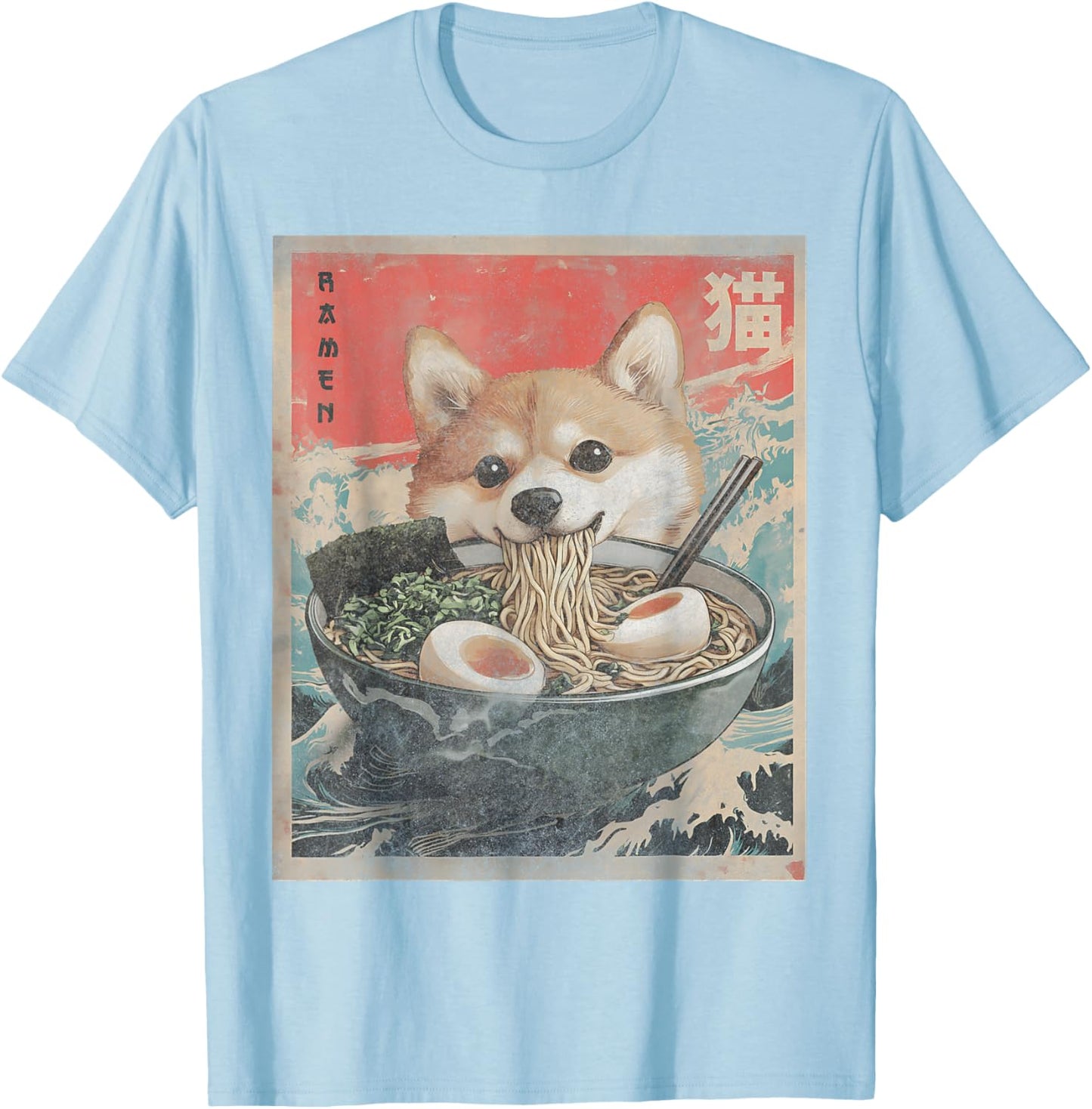 Shiba Inu Ramen Japanese Funny Kawaii Shiba Dog Anime Gifts T-Shirt - T-Shirt | Light Blue