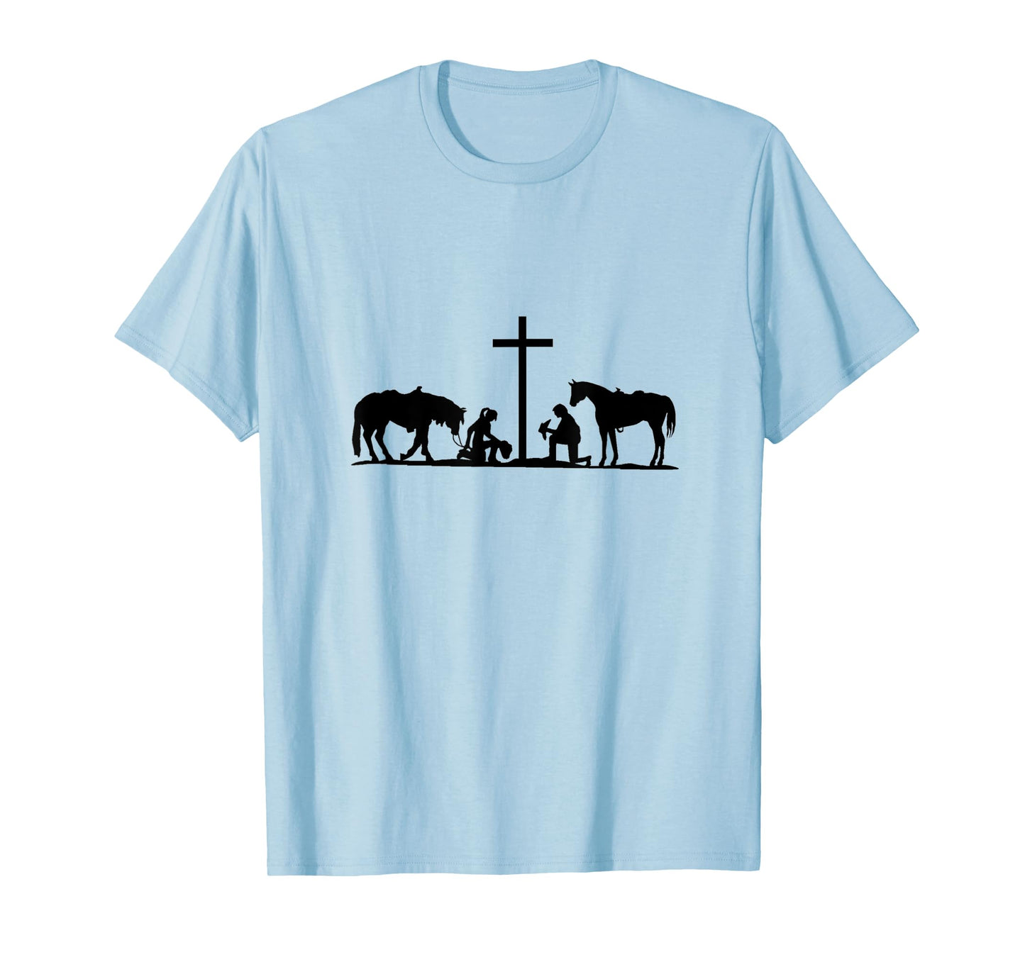Western couple praying at cross with horses. cowboy. cowgirl T-Shirt