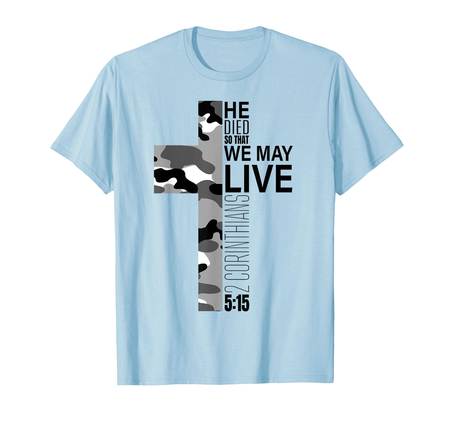 Christian Bible Verse Black White Camo Cross Easter Graphic T-Shirt