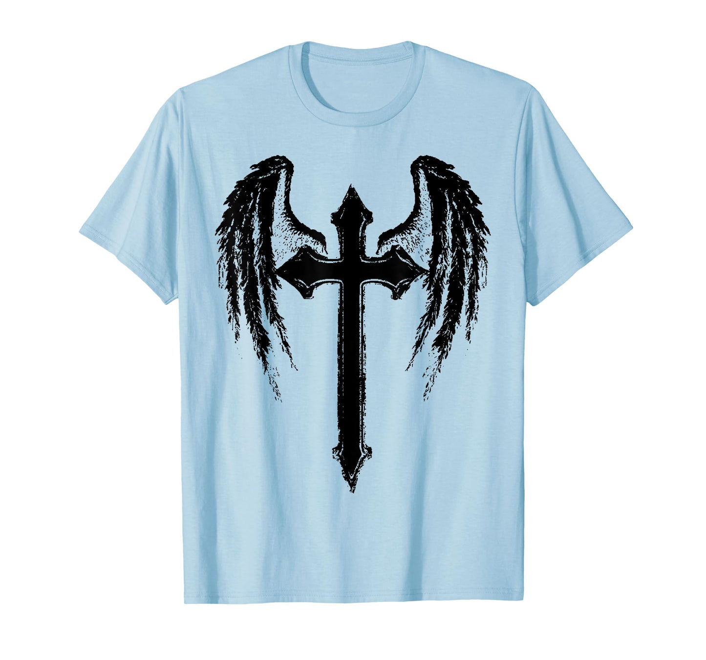 Angel Wings Jesus Christ Cross Christian Graphic Black T-Shirt