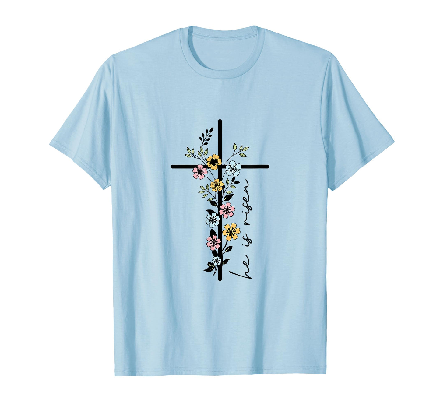 He Is Risen Floral Cross Women Easter Christian T-Shirt