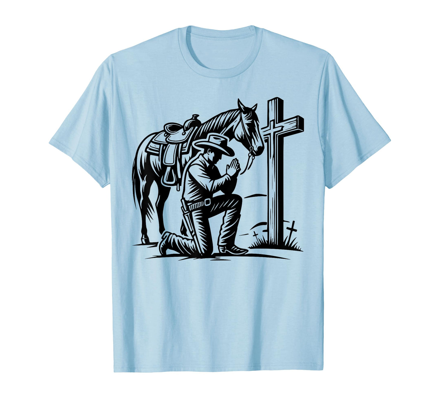 Cowboy Praying, Western Theme, Horse and Cross, Faith T-Shirt