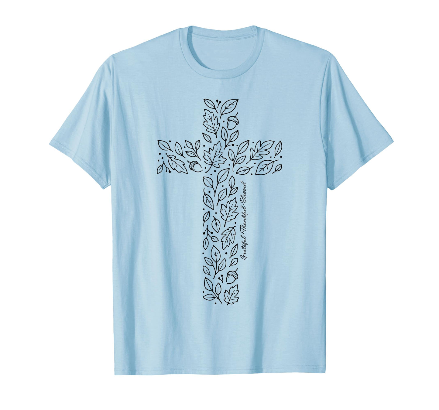 Christian Cross Tee Autumn Leaves Grateful Thankful Blessed T-Shirt