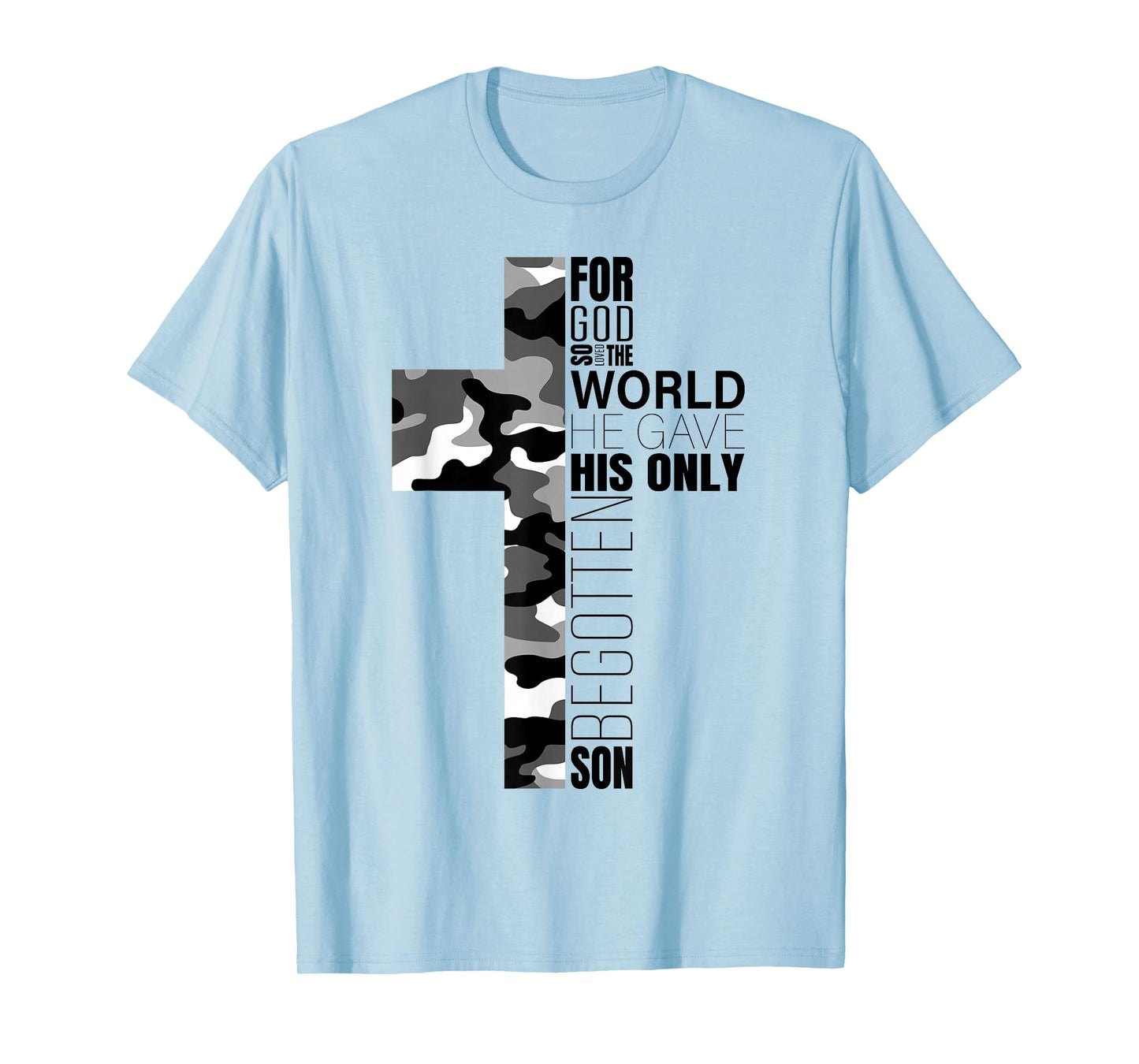 Camo Christian Cross Bible Verse John 3:16 Men Boys Faith T-Shirt