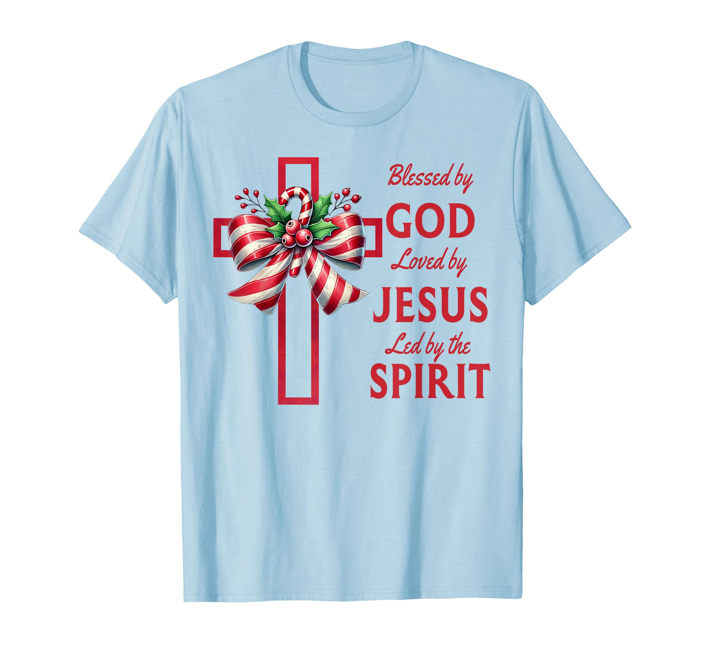 Blessed By God Loved By Jesus Beautiful Candy Cane Cross T-Shirt