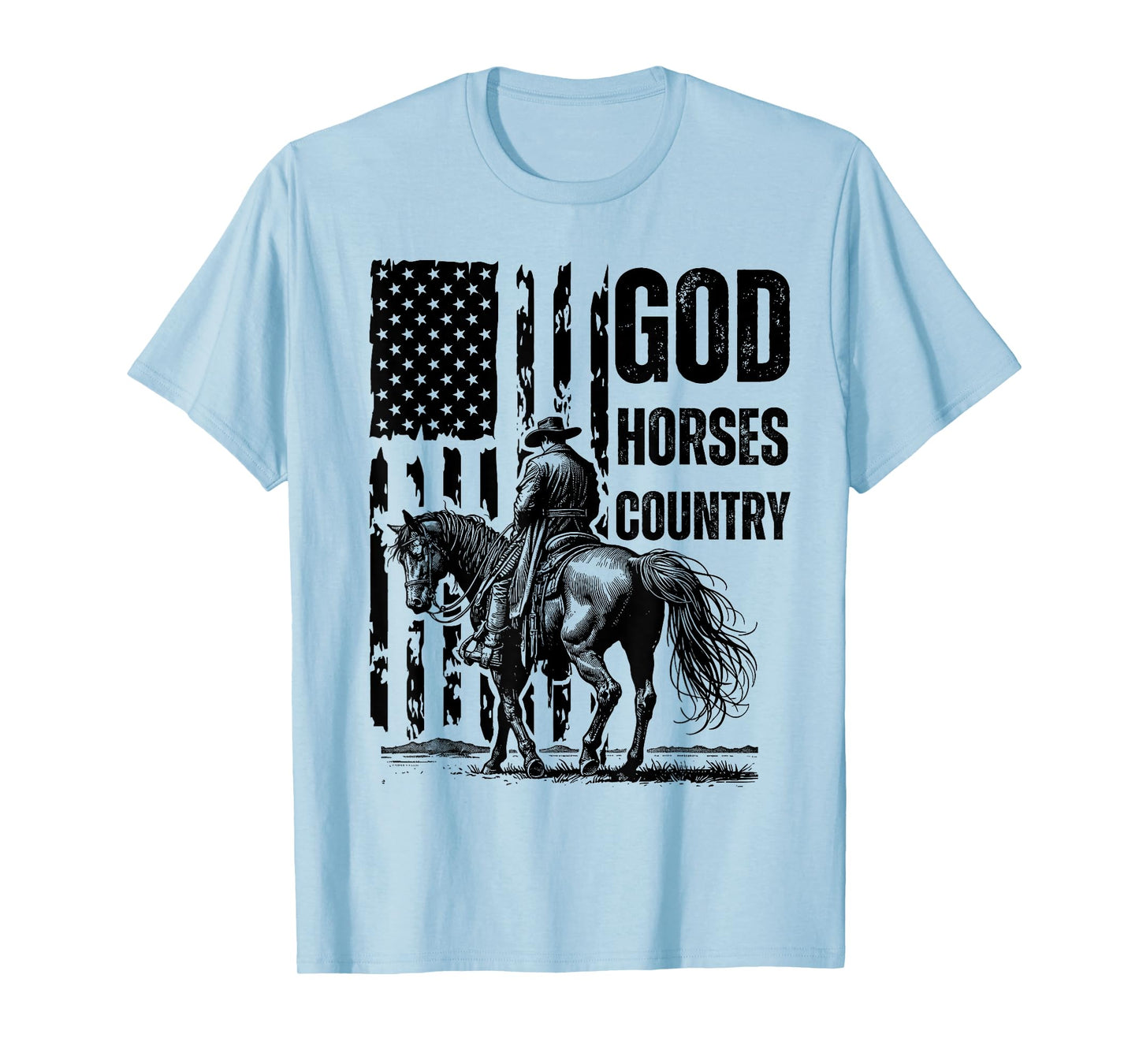 God Horses Country Christian Cowboy & American Patriot T-Shirt - Unisex-Adults, Grey, Small, Short Sleeve