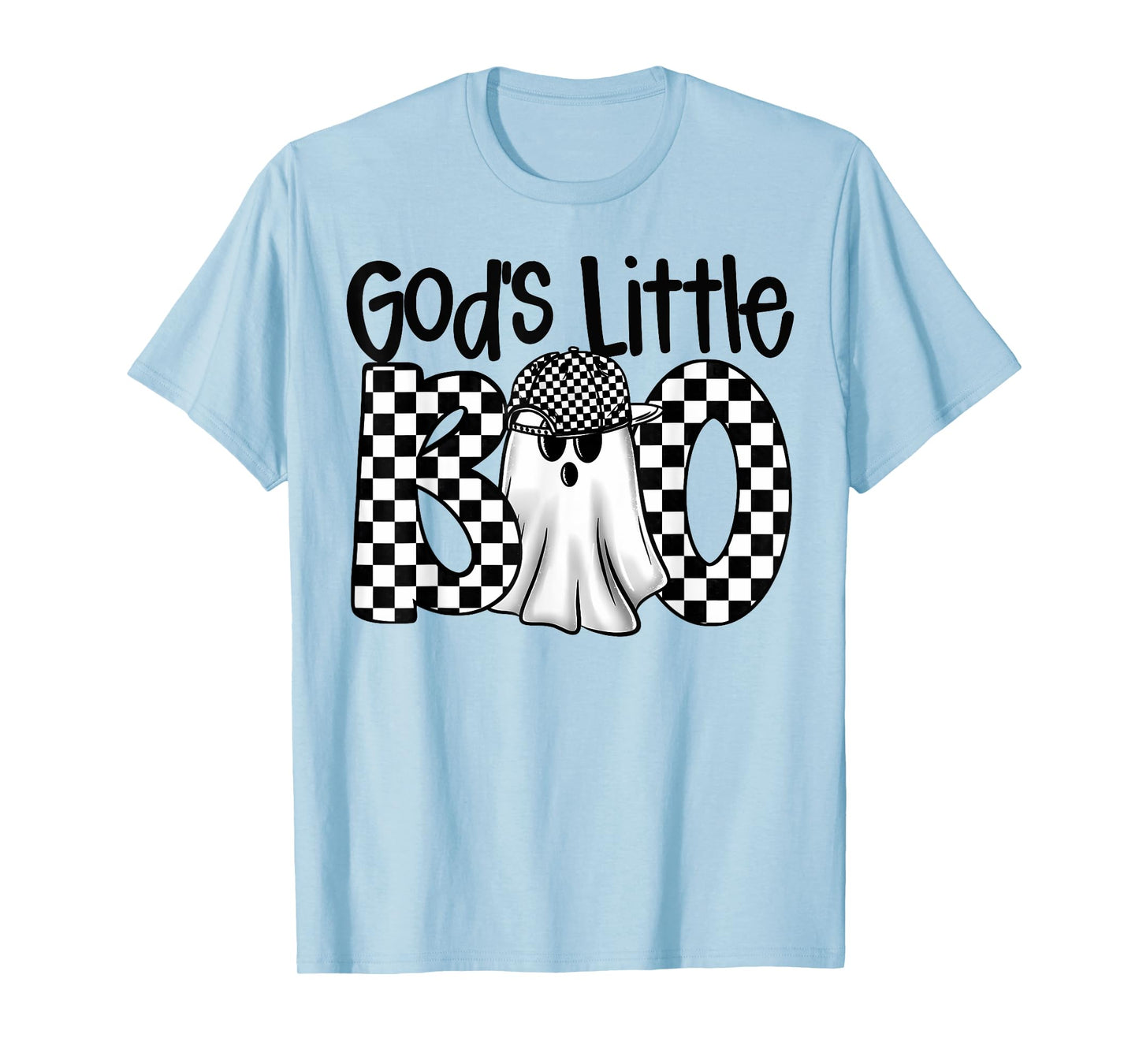 God's Little Boo Checkered Ghost Christian Halloween Boy Kid T-Shirt