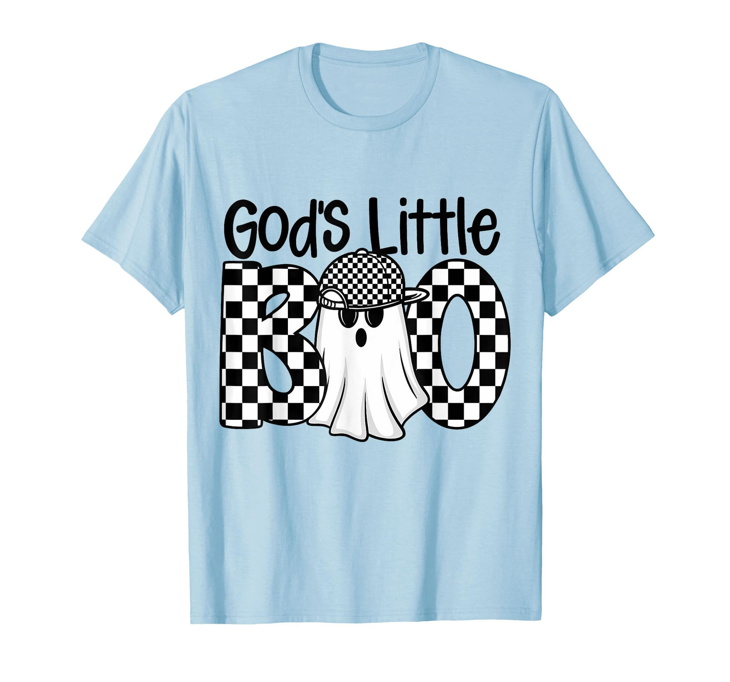 Funny Halloween God's Little Boo Ghost Checkered Toddler Boy T-Shirt