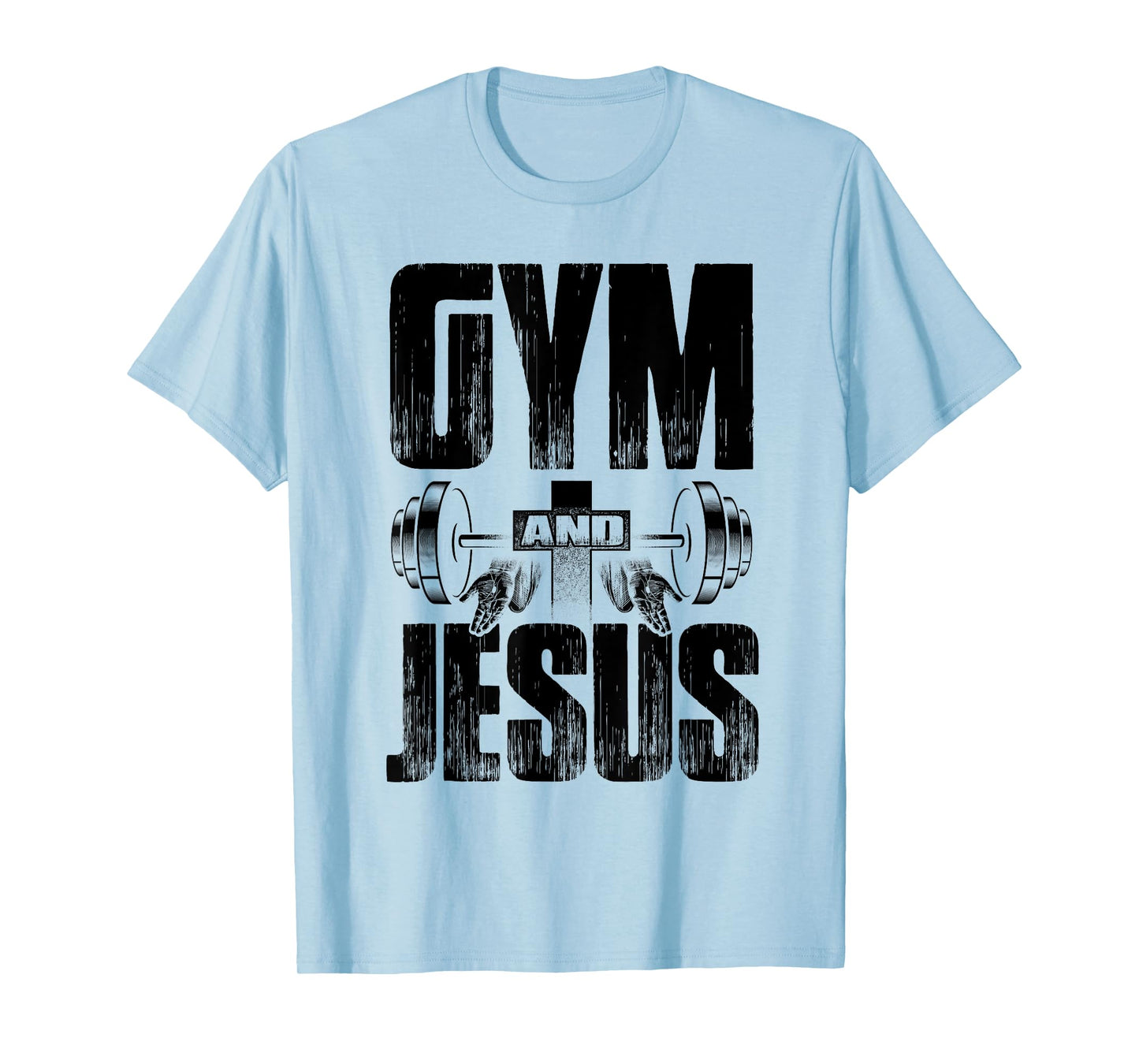 Religious Workout Gym & Jesus Barbell Lifting Weights Cross T-Shirt