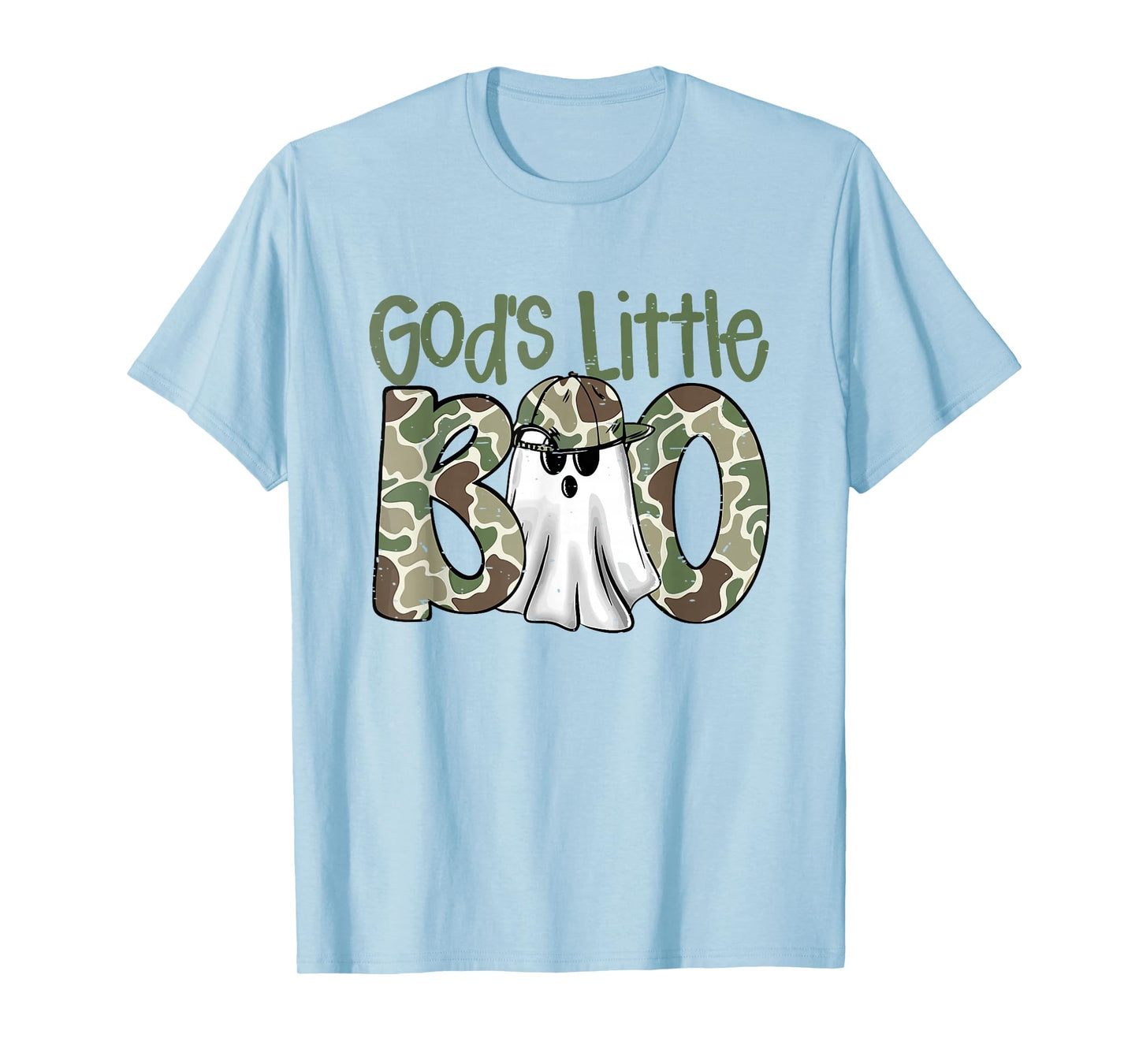Camo God's Little Boo Ghost Halloween Kids Spooky Season T-Shirt