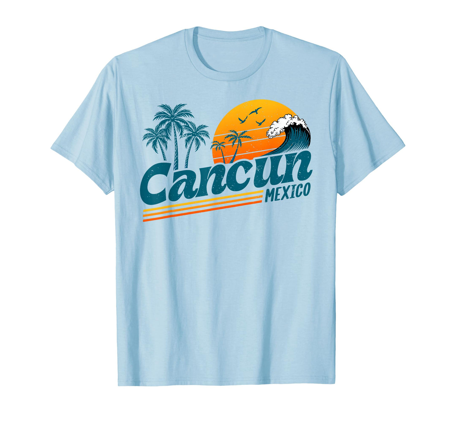 Retro Cancun Mexico Sunset Palm Tree Beach Summer Vacation T-Shirt