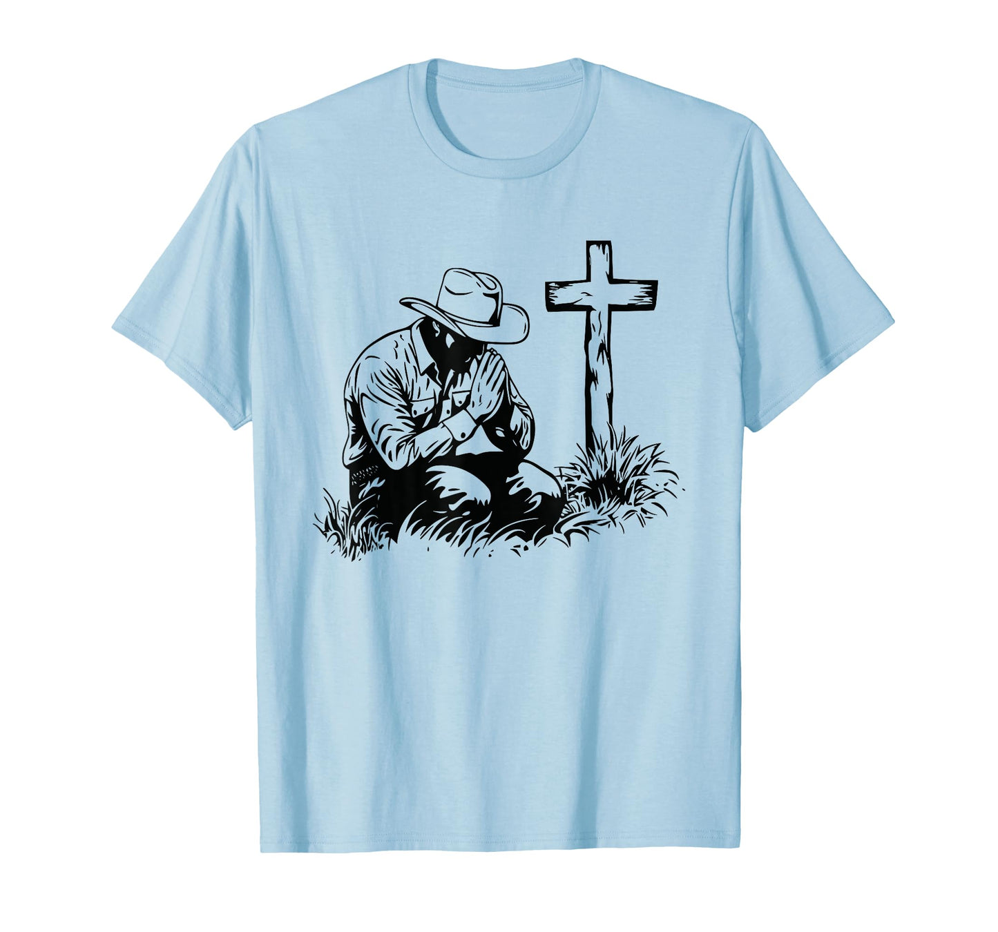 Praying Cowboy Kneeling Cross Western Bible Jesus Horse T-Shirt