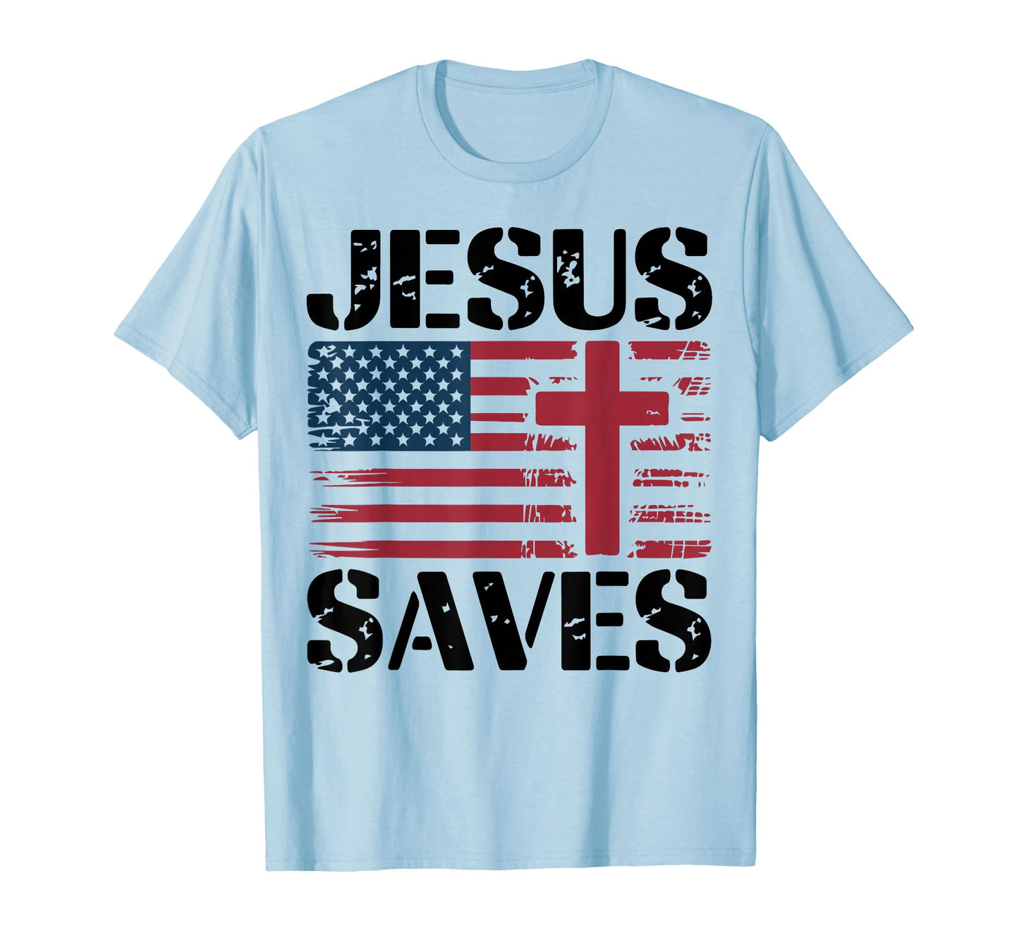 Jesus Saves Christian Patriotic Cross Faith American Flag T-Shirt