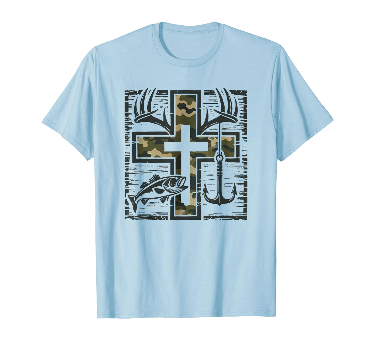 Jesus Camo Cross Shirt With Fish Christian Gift T-Shirt