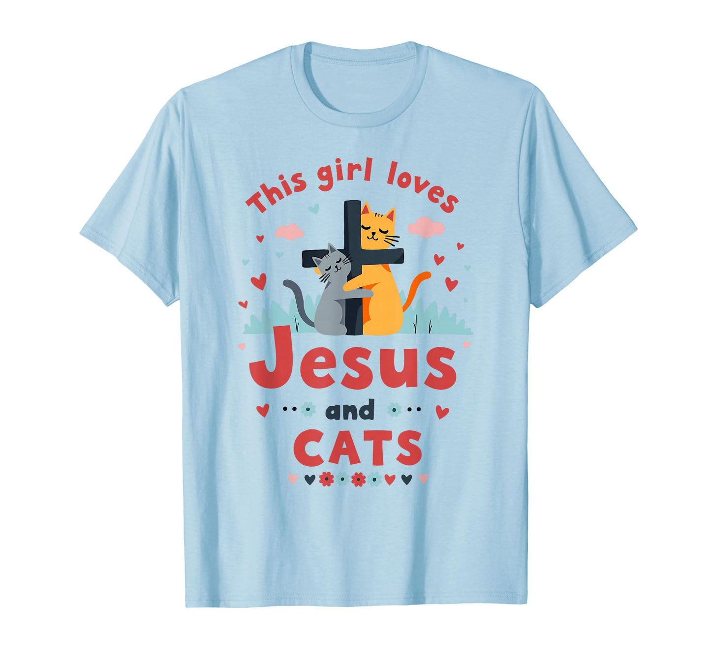 Christian This Girl Loves Jesus and Cats, Cats Hugging Cross T-Shirt