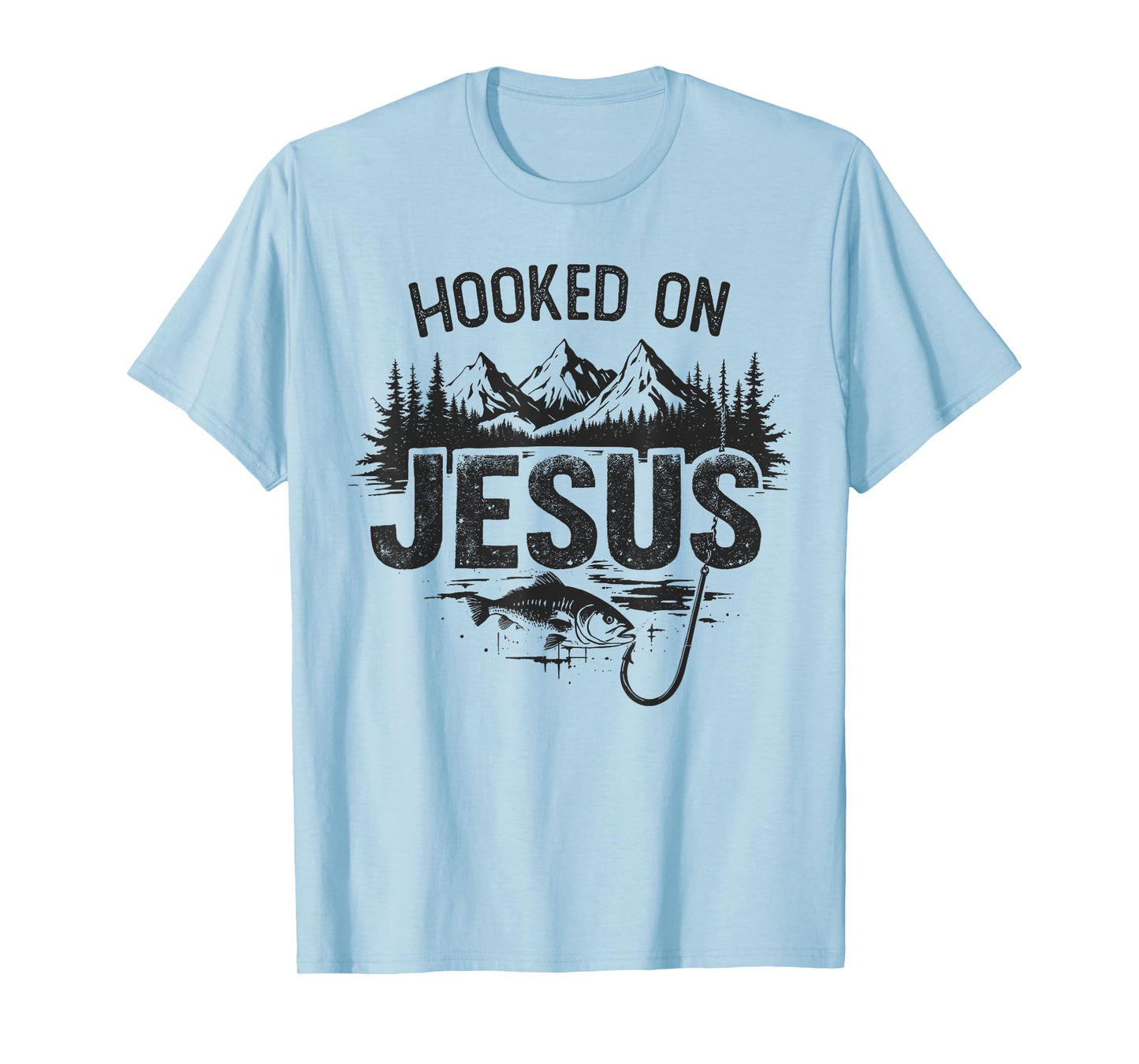 Hooked On Jesus Fishing Christian Fisherman Religious T-Shirt