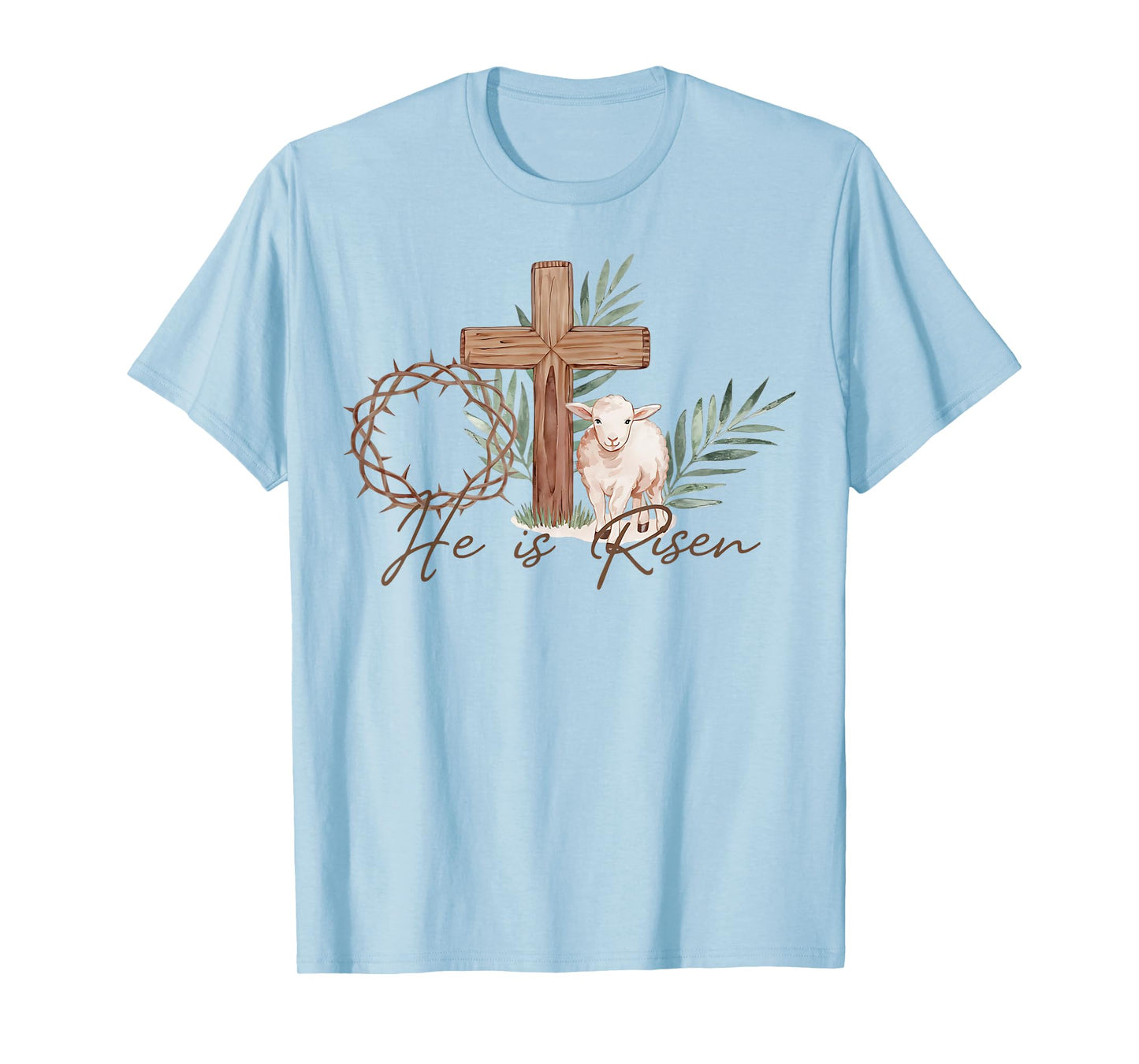 Religious Easter Cross He is Risen Thorns Palm Lamb Christ T-Shirt