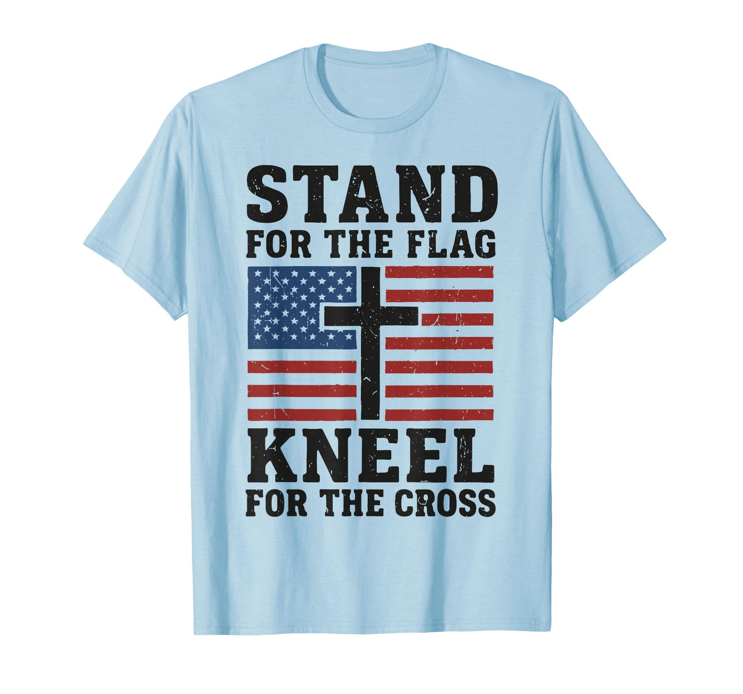 Men Christian Patriotic Stand for Flag Kneel The Cross Faith T-Shirt