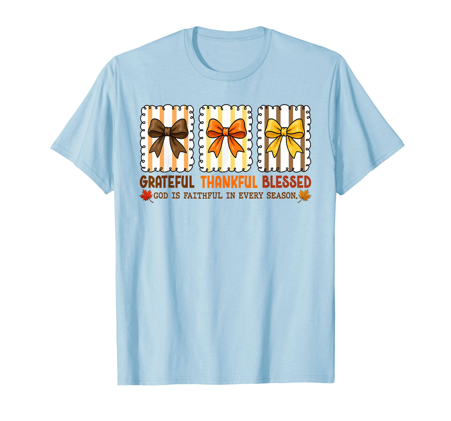 Cute Coquette Christian Fall Bow Grateful Thankful Blessed T-Shirt