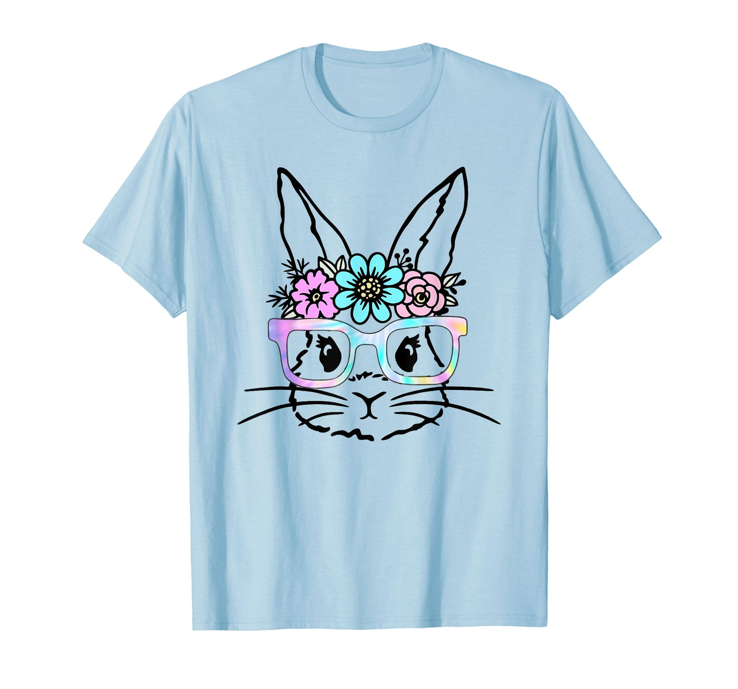 Cute Bunny Rabbit Face Tie Dye Glasses Girl Happy Easter Day T-Shirt