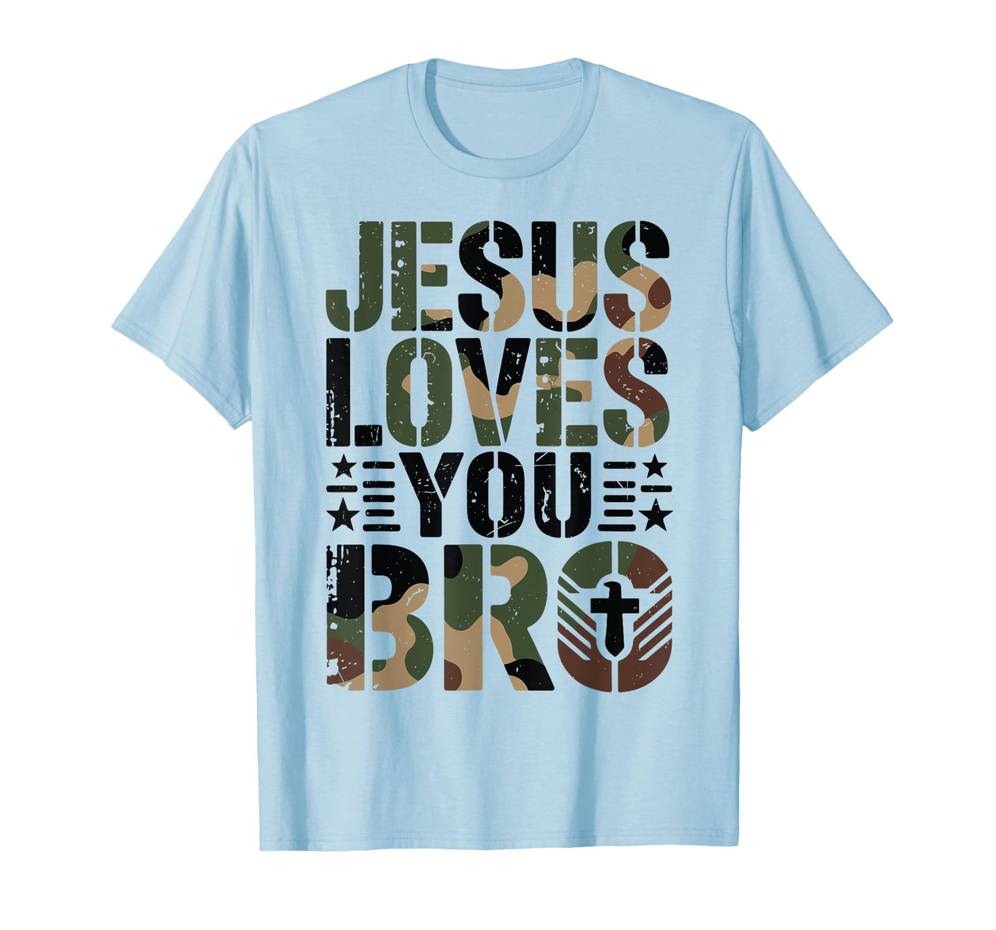 Camo Jesus Loves You Bro Youth Boy Funny Christian Teen Girl T-Shirt
