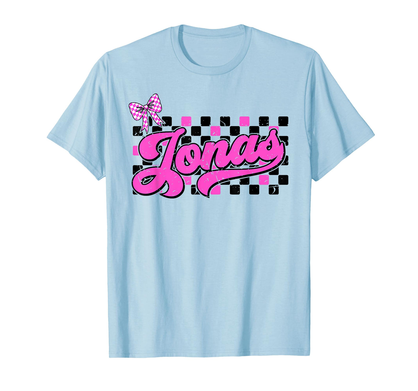 Jonas Checkered First Name I Love Jonas 80's Vintage Bow T-Shirt