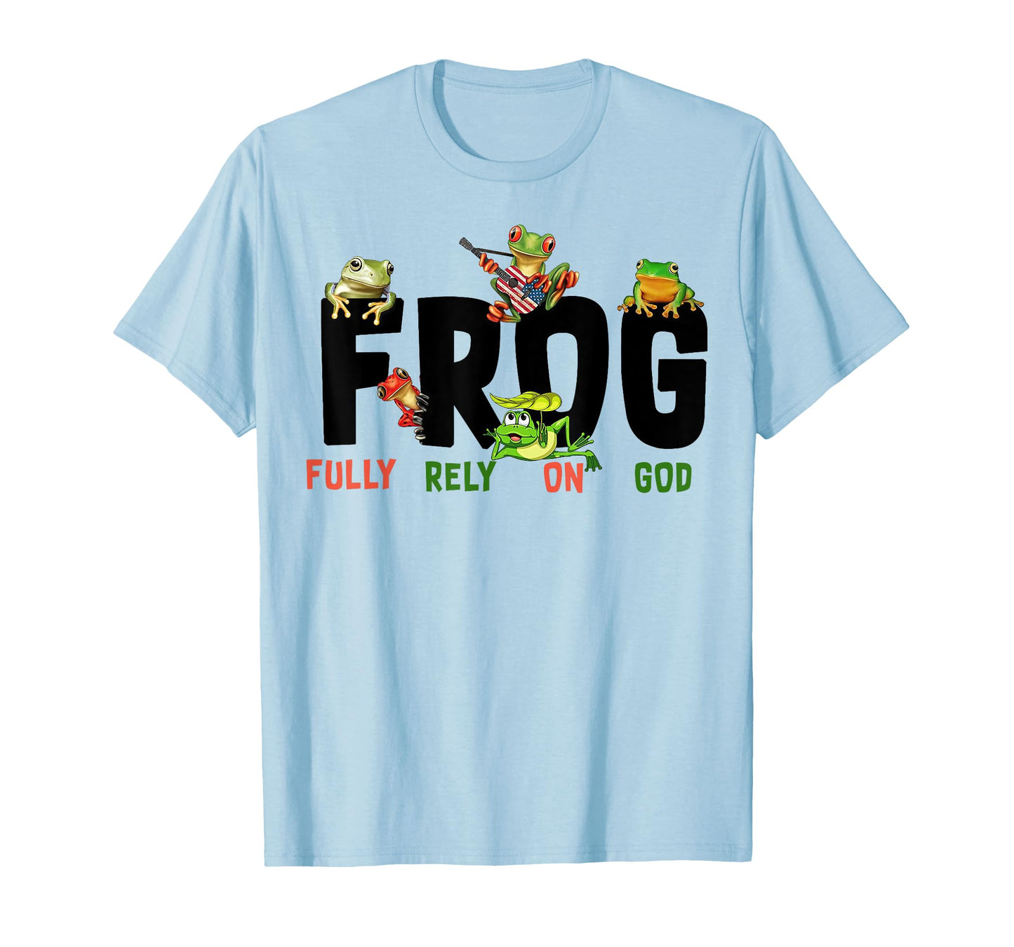 Funny Frog Fully Rely On God Tee Shirt - Unisex Kids Christian T-Shirt - White - Small - Short Sleeve