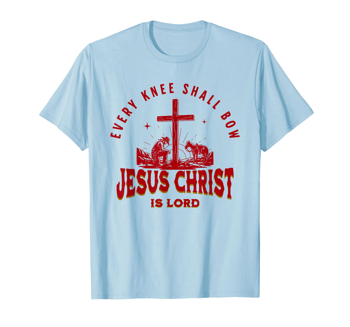 Cowboy Kneeling at Cross Western Jesus for Mens Faith T-Shirt