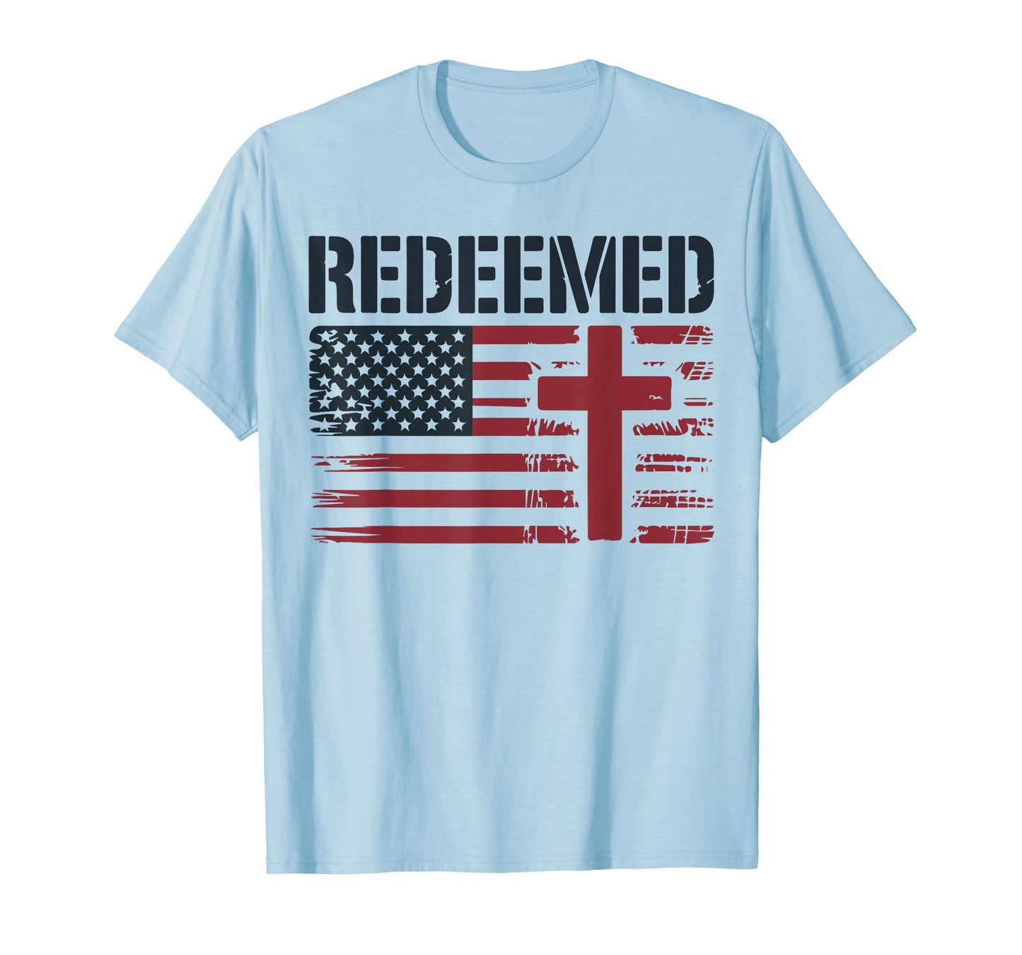 Men's Redeemed American Flag Christian Patriotic Cross Faith T-Shirt