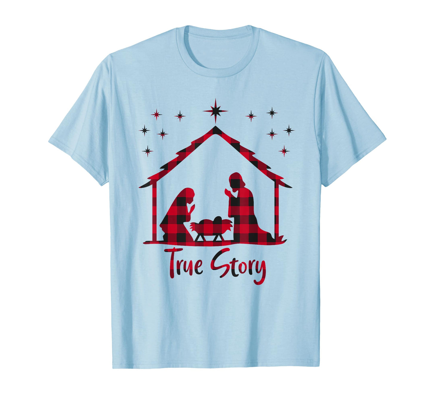 Red Plaid True Story of Jesus Birth Christmas Nativity T-Shirt