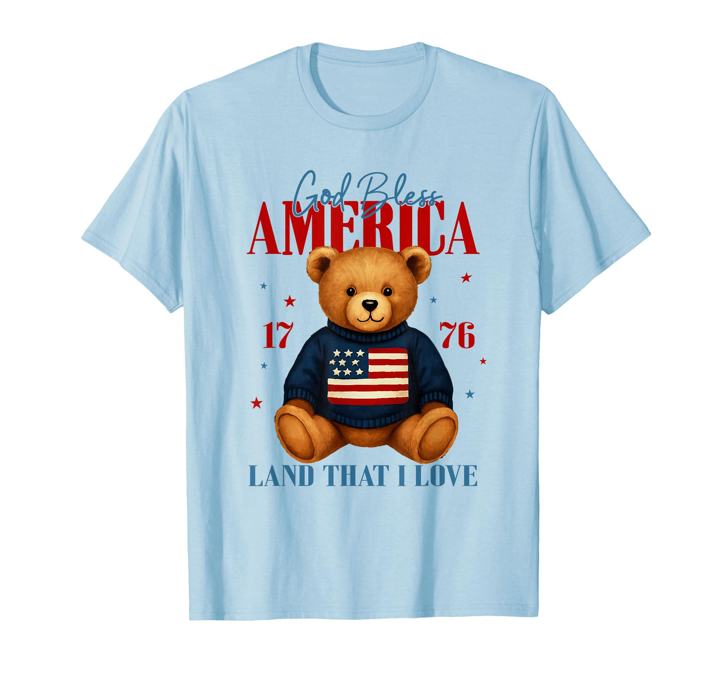 God Bless America Teddy Bear 4th of July USA Flag T-Shirt