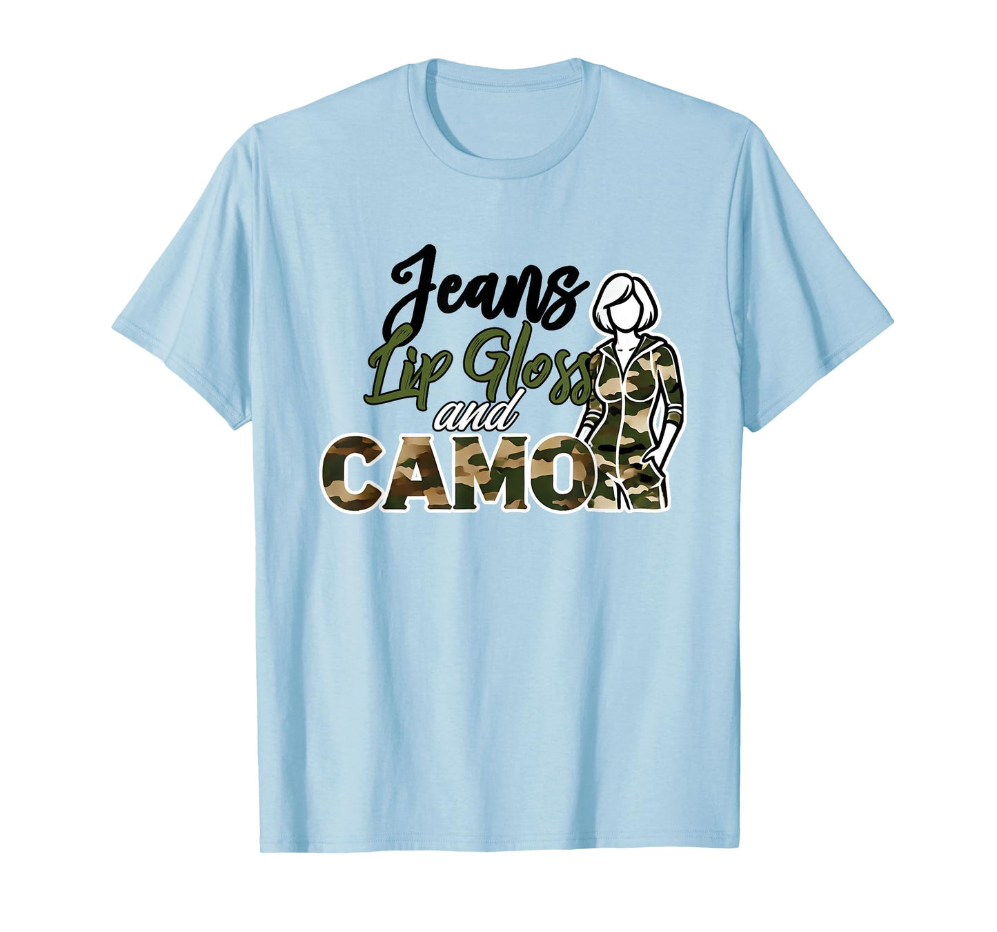 Jeans Lip Gloss Camo Sayings Graphic Orange T-Shirt