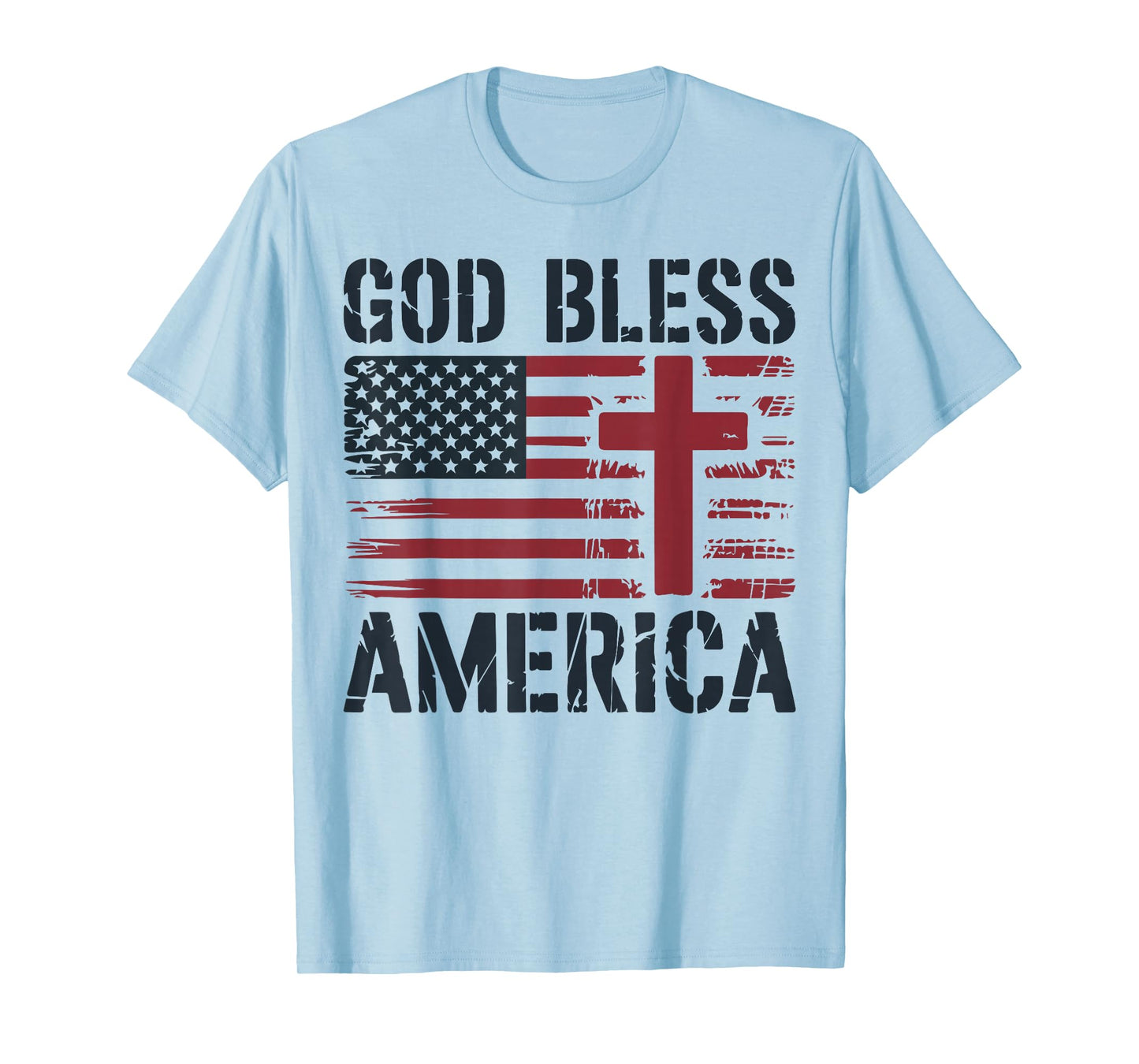 Mens God Bless American Flag Christian Patriotic Cross Jesus T-Shirt