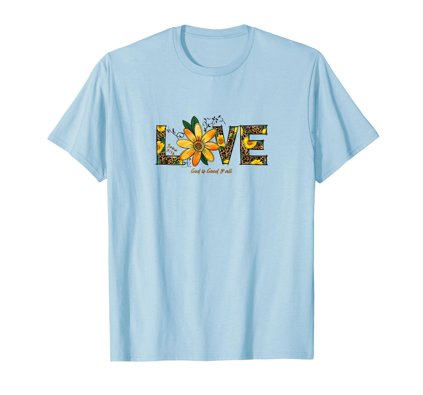 LOVE Leopard and Sunflowers, John 3:16 Christian Scripture T-Shirt