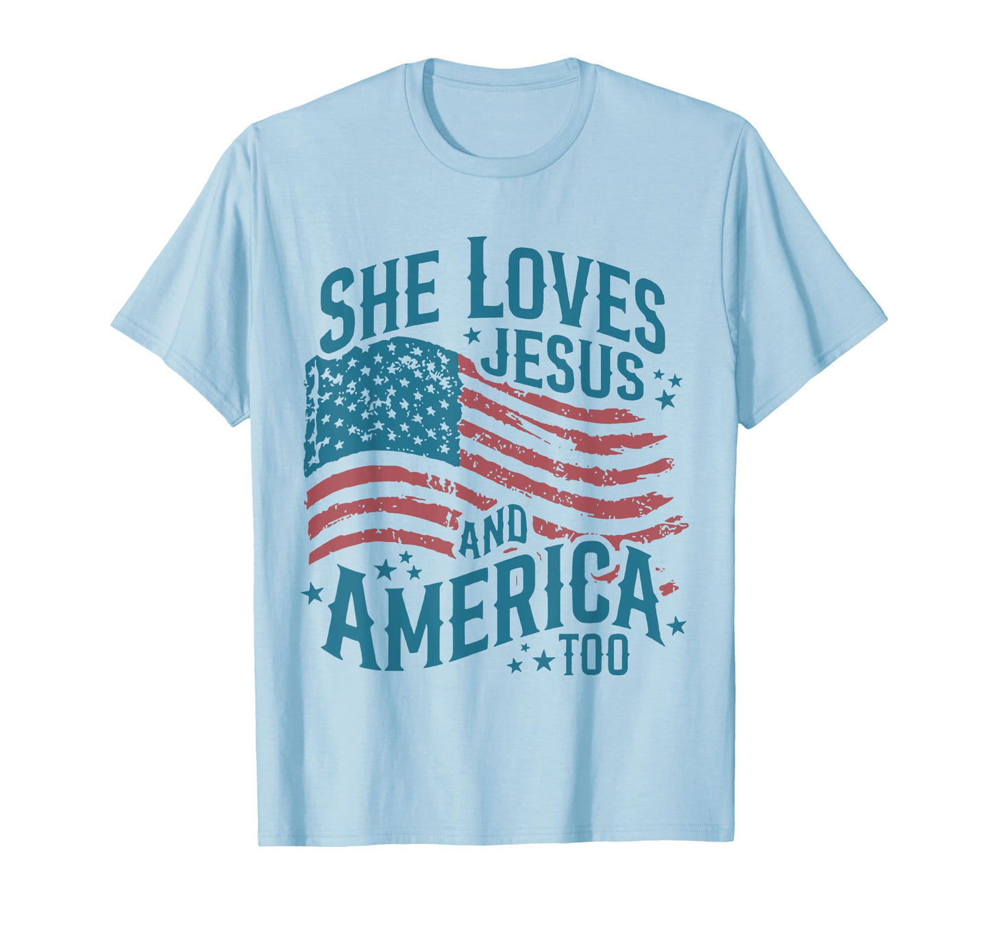 4th Of July She Loves Jesus And America Too Retro US Flag T-Shirt