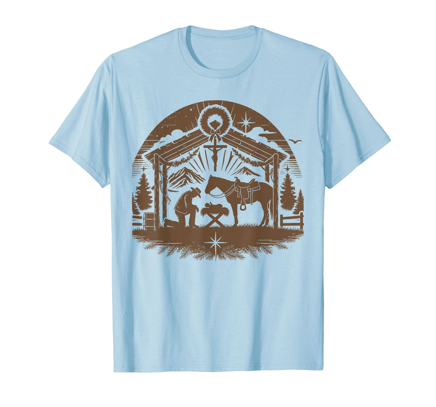 Praying Cowboy Christmas Nativity Christian Western Country T-Shirt