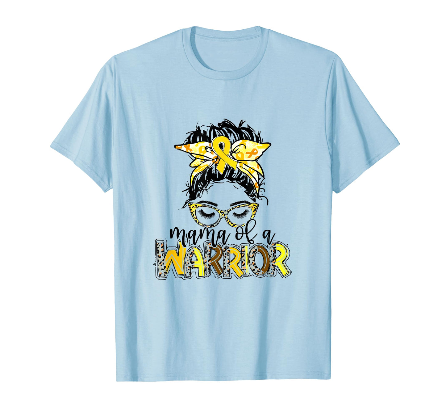Mama of Warrior Childhood Cancer Ribbon Mom Saying Quote T-Shirt