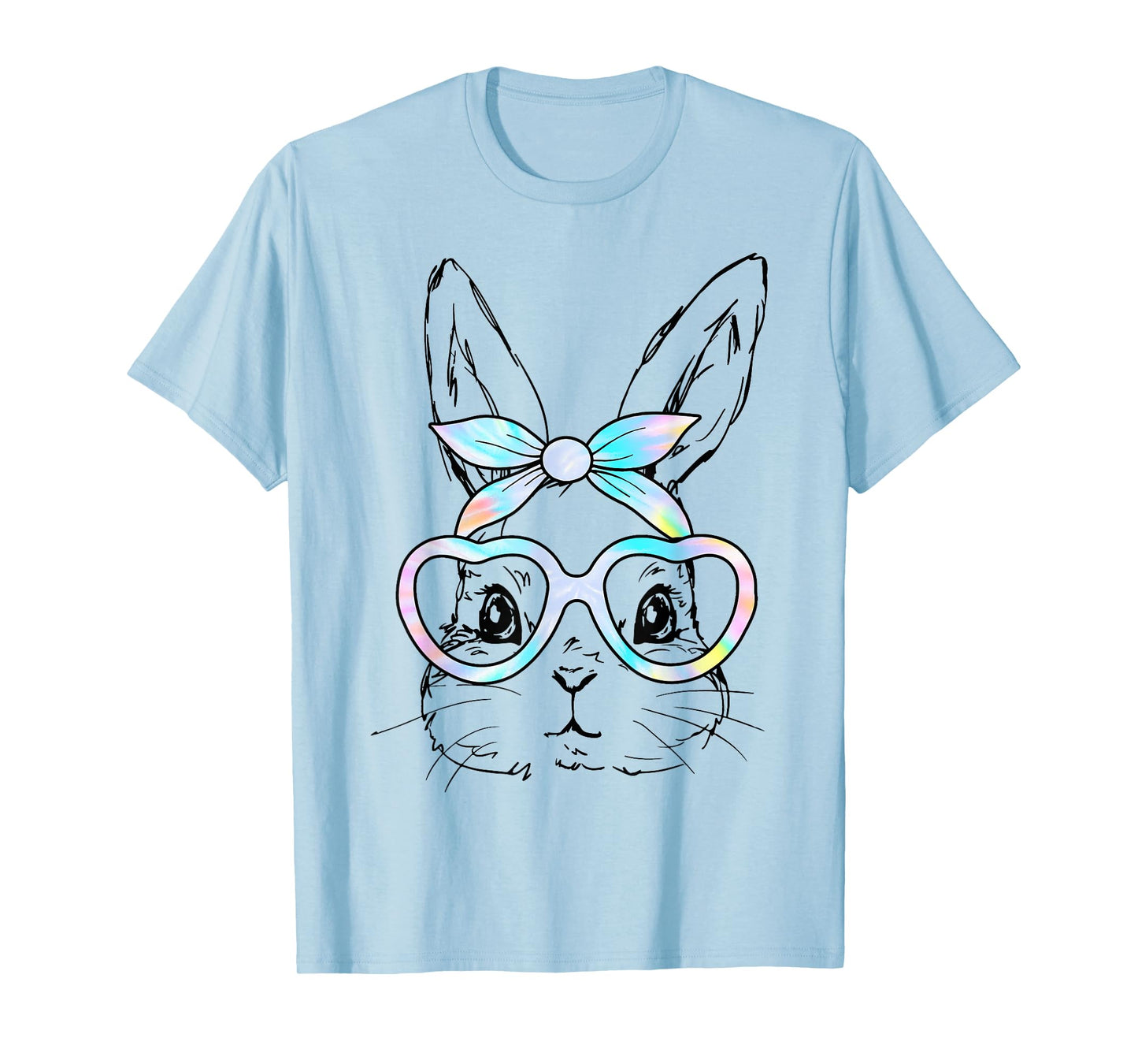 Cute Bunny Rabbit Face Tie Dye Glasses Girl Happy Easter Day T-Shirt