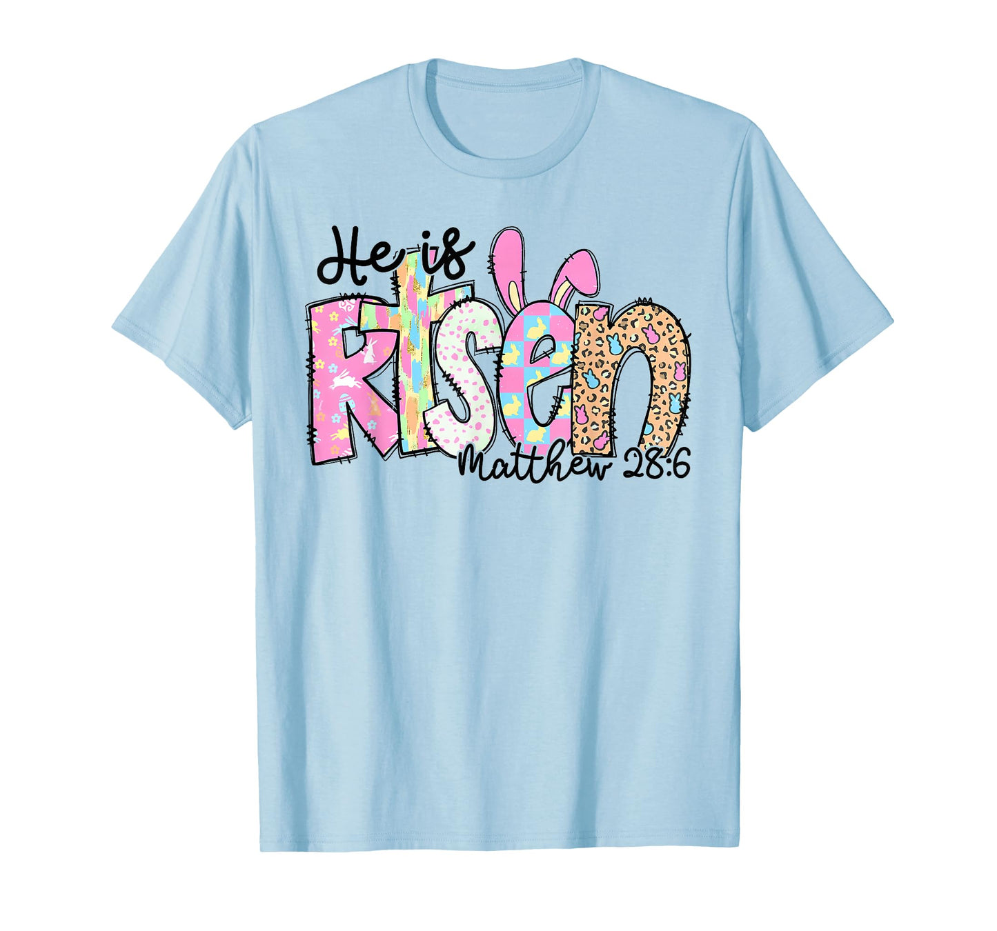 He Is Risen Bunny Christian Cross Happy Easter Day Men Women T-Shirt