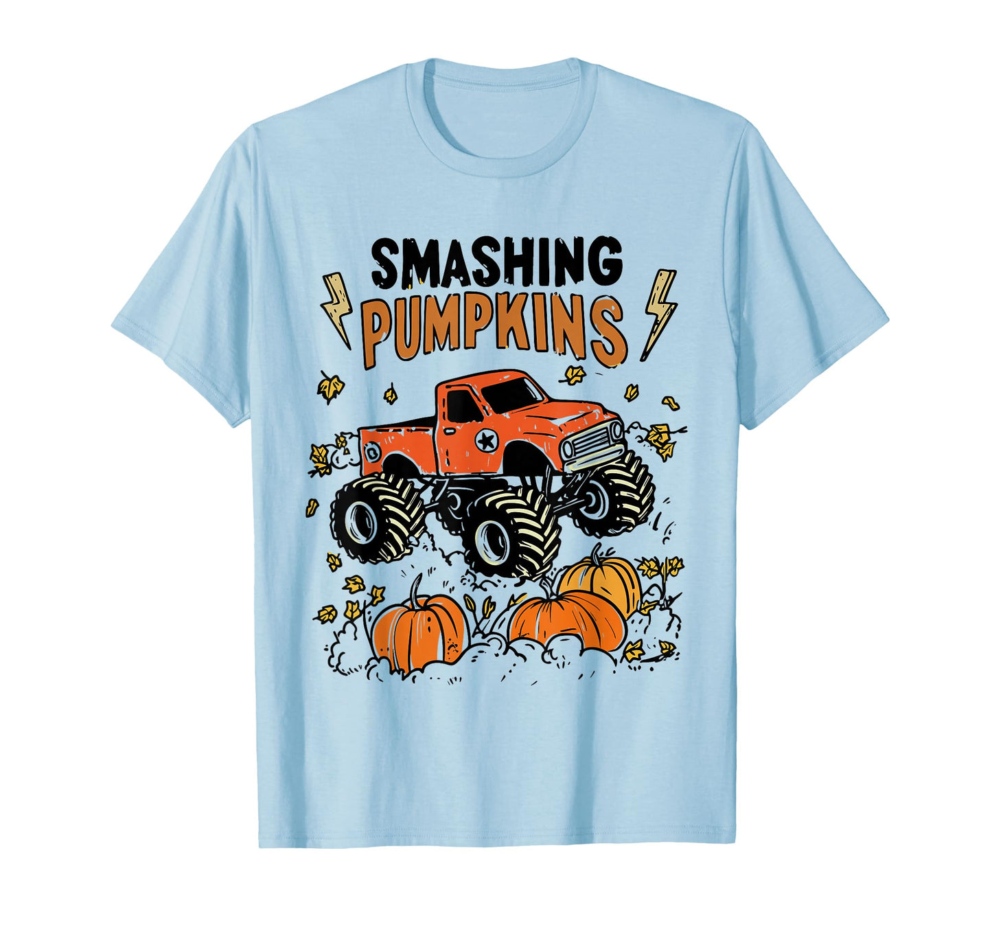 Retro Funny Monster Truck Smashing Pumpkin Boys Halloween T-Shirt