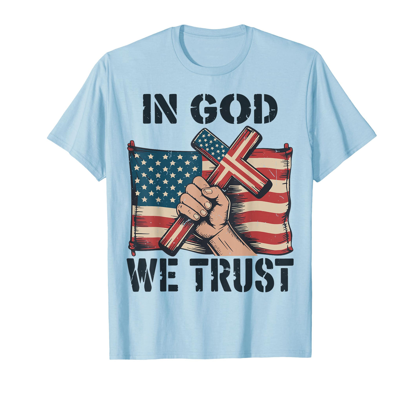 Mens in God We Trust Christian Patriotic Cross American Flag T-Shirt