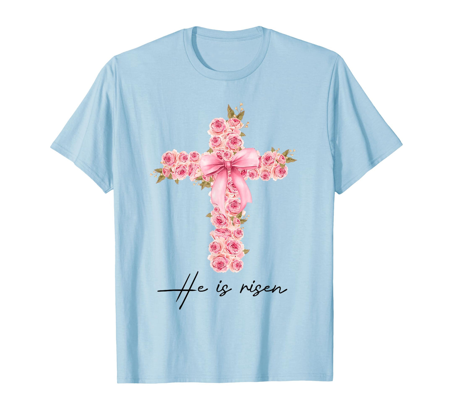 He Is Risen Coquette Bow Floral Cross Faith Easter Christian T-Shirt