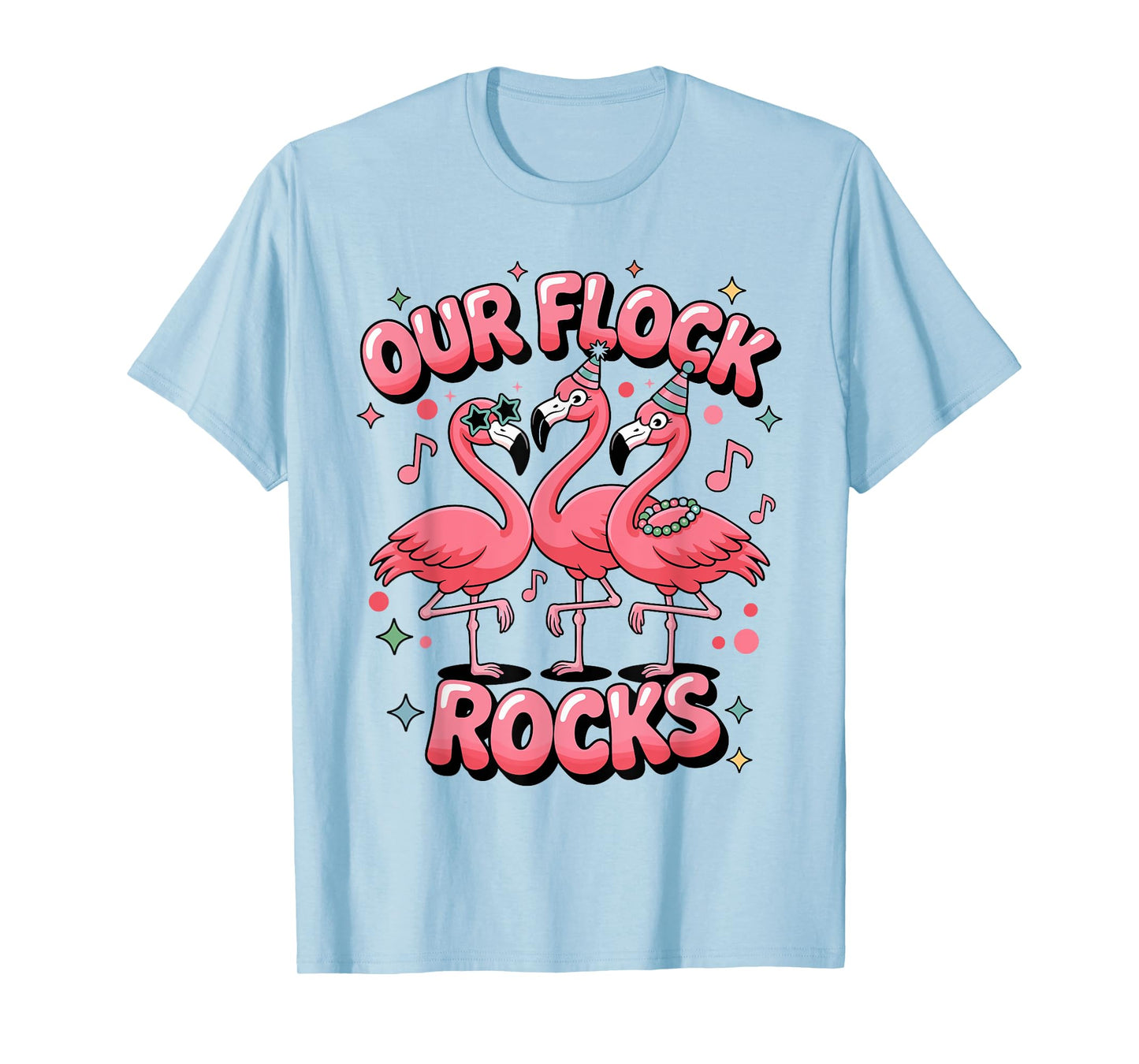 Our Flock Rocks Flamingo Matching Family Vacation Summer T-Shirt