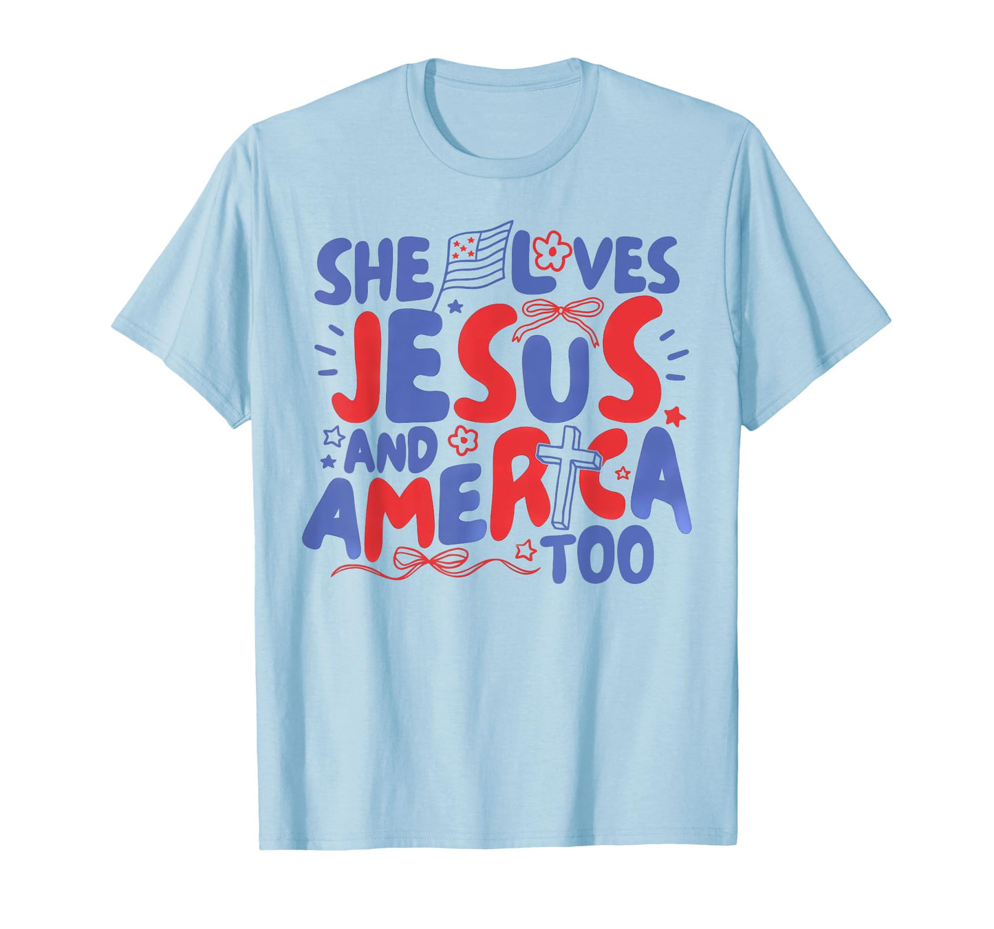 She Loves Jesus And America Too Christian Retro 4th of July T-Shirt