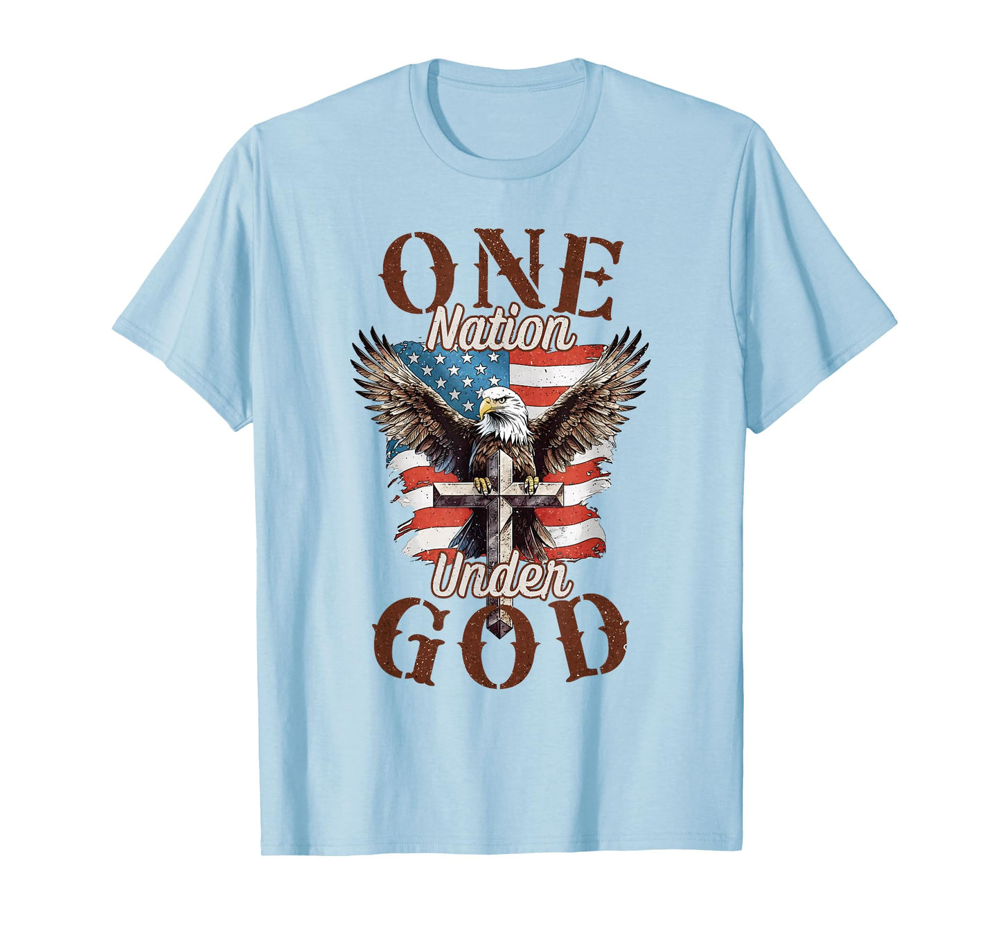 One Nation Under God Eagle Cross and American Flag Men Women T-Shirt
